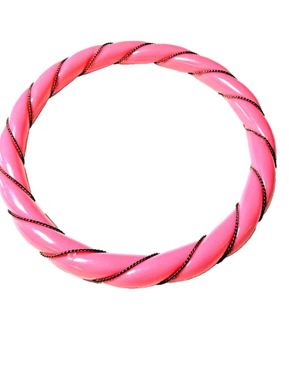 Vintage Pink Plastic Gold Tone Rope Wrapped Bangle